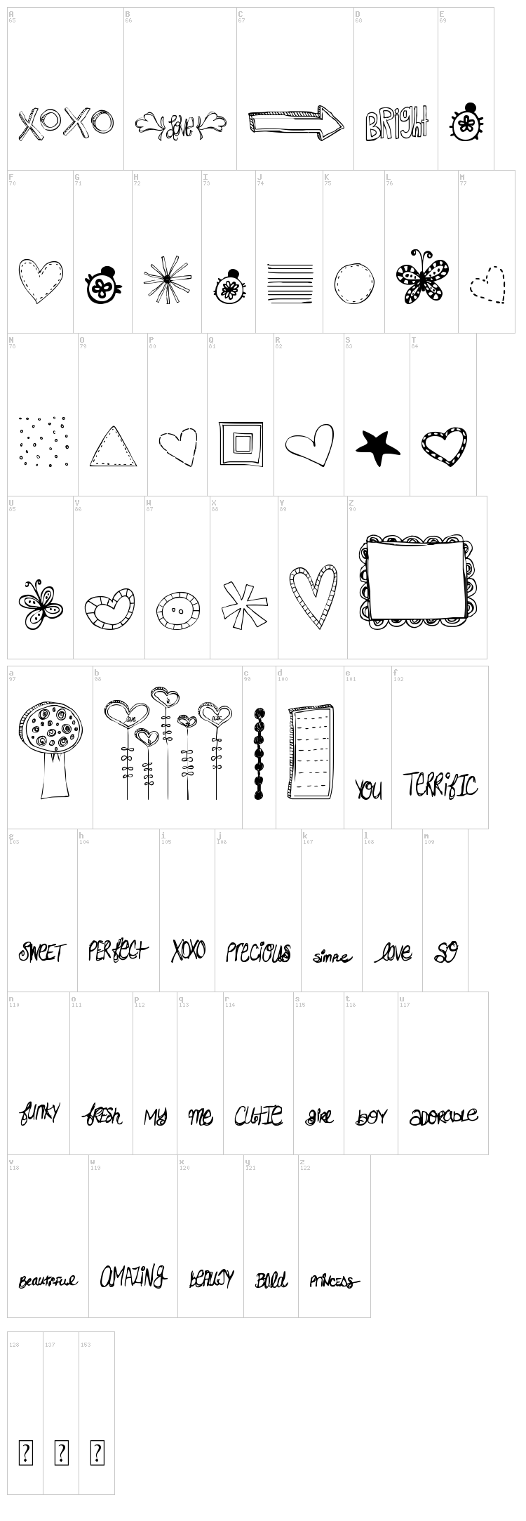 MTF Doodlewhats font map